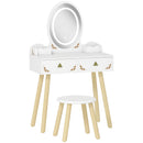 Set Toeletta per Bambine da 3 Anni con Specchio Illuminato e Sgabello 2 Cassetti e 2 Scatole Bianco      
