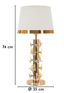 Lampada da Tavolo Gold Butterfly Ø35x74 cm in Ferro e Metallo e Tessuto e Vetro Oro e Bianco      