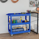 Carrello Porta Attrezzi a 3 Livelli 83x35,3x76 cm con Bordi Alti e 4 Ruote Girevoli in Acciaio Blu      