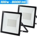 Set 2 Fari Led 25x28,5x18 cm Potenza 100W Luce Bianca Alta Luminosità 8000 lm in Alluminio e Vetro Nero      