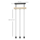 Lampadario a Sospensione 50x8x33 cm con 3 Lampadine in Legno e Metallo Nero