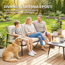 Divano da Esterno a 3 Posti 176x75x78 cm con Braccioli Effetto Legno e Schienale in Rattan Cachi      