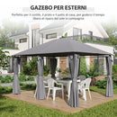 Gazebo 3x4 m con 6 Pareti Rimovibili 8 Fori di Drenaggio e 12 Picchetti in Acciaio e Poliestere Grigio e Nero      
