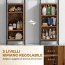 Mobile da Bagno a Colonna 37x30x167 cm Salvaspazio con Ante Soft Close a Persiana 3 Ripiani Aperti Struttura in Acciaio Marrone Rustico      