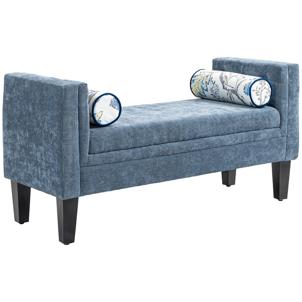 sconto Panca Fondoletto Braccioli Trapuntati e 2 Cuscini 115,5x45x56 cm in Ciniglia e Legno Grigio-Blu e Nero