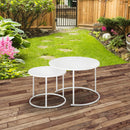 Set 2 Tavoli da Giardino Sovrapponibili Ø70 cm e Ø50 cm in Ferro Bianco