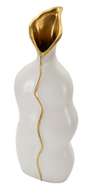 Vaso Uma 19,5x10x50 cm in Ceramica Bianco e Oro      