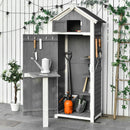 Casetta Box da Giardino Porta Attrezzi 78x52,5x182 cm con Ripiano Rimovibile e Tavolo da Lavoro in Abete  Grigia