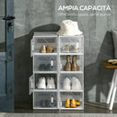 Scarpiera Modulare 25x35x19 cm con 8 Cubi Contenitori e Porta Magnetica in PP Bianco e Trasparente      