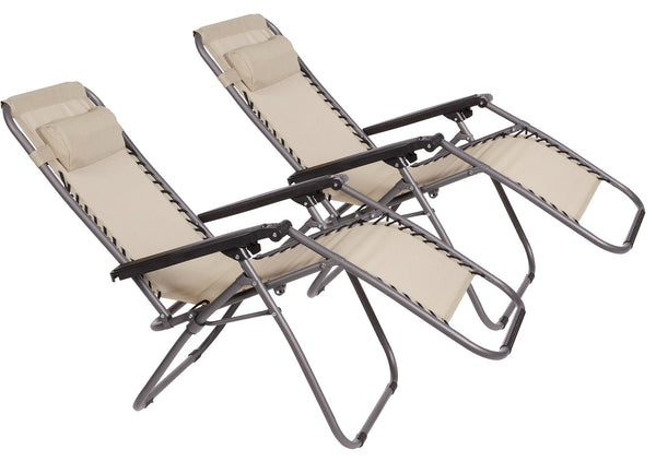 Set 2 Sedie Sdraio Zero Gravity Reclinabile Pieghevole 90x66x108 cm in Metallo e Textilene Beige sconto