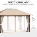 Gazebo da Giardino 3,98x2,98m con Zanzariere in Alluminio e Acciaio Cachi
