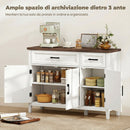 Credenza da Cucina 110x35x80,5 cm con 3 Ante a Fienili 2 Cassetti e 2 Ripiani Regolabili in Legno Bianco      