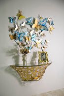 Console da Murro Butterflies 120x40,5x37,2 cm in Ferro e Vetro Oro      