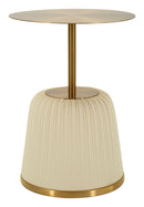 Tavolinetto Egle Bianco Ø40x55 cm in Metallo e PU Bianco e Oro      