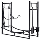 Portalegna per Camino 84x33x76 cm con Accessori in Metallo Nero