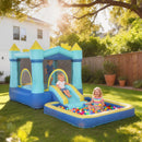 Castello Gonfiabile per Bambini 364 x 173 x 182 cm Scivolo Trampolino Piscina per  Palline o Acqua Canestro in Tessuto Oxford Blu      