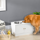 Ciotole per Cani Rialzate con Armadietto da 44L e 2 Ciotole in Acciaio 60x30x35.5cm Bianco