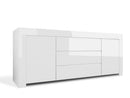 Credenza Mobile da Salotto 2 Porte e 3 Cassetti 190x50x82cm TFT  Amber Bianco Lucido