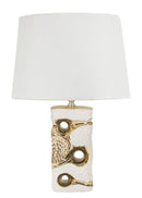 Lampada da Tavolo Florida Ø30x43,5 cm in Ceramica e Ferro e Tessuto Bianco e Oro      