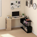Scrivania Angolare da Ufficio 140x120x78 cm con Cassetti e Scaffale Girevole color Legno  