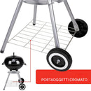 Barbecue a Carbone Griglia Ø43 cm con Valvola di Ventilazione e Ruote in Acciaio Nero      