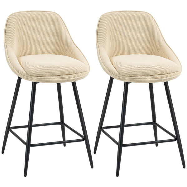Set 2 Sgabelli Bar Girevoli 49x52x88 cm con Schienale e Braccioli Rivestimento in Velluto a Coste e Poggiapiedi Beige acquista
