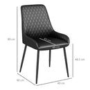 Set 4 Sedie Trapuntate a Diamante 49x60x89 cm Imbottite in Pelle PU Nero 