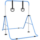 Sbarra Ginnastica Artistica per Bambini 148x105x88-128 cm ad Altezza Regolabile con 2 Anelli in Acciaio Blu      