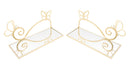 Comodino Mensola Butterfly Coppia 41,5x18x21 cm in Ferro e MDF e Specchio Oro      