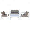 Set Salotto da Giardino Divano 2 Poltrone e Tavolino con Cuscini in Alluminio Bianco
