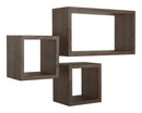 Set 3 Mensole Cubo da Parete Quadrato e Rettangolare in Fibra di Legno Tribù Noce