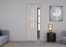Porta a Soffietto da Interno Maya 83x214 cm Made in Italy in PVC con Vetro Satinato Bianco Orizzontale Rilievo   