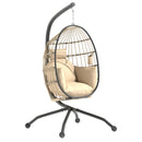 Poltrona Sospesa a Uovo 120x88x192 cm con Gancio Regolabile 2 Cuscini e Cesto Pieghevole Cachi      