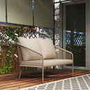 Divano da Giardino 2 Posti Stile Boho 112x72x76 cm con Cuscini Sfoderabili e Braccioli in Rattan PE e Acciaio Beige      
