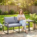 Set 3 Pezzi da Esterno con Tavolo da Giardino e 2 Sedie con Seduta in Texteline e Cuscini Grigio      