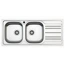 Lavello incasso cucina acciaio 116x50 cm due vasche e gocciolatoio destro