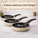 Set 3 Padelle Pastella 20-24-28 cm Antiaderente Manico Soft Touch Made in Italy Beige      