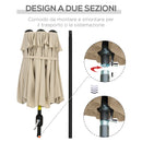 Ombrellone da Giardino 295x152x222 cm Copertura Doppia Inclinabile con Apertura a Manovella Cachi  