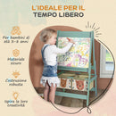 Lavagna per Bambini 3 in 1 54x46,5x93 cm con Cavalletto Verde
