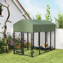 Recinto per Cani da Esterno 244x122x183 cm con Tetto in Tessuto Oxford Anti-UV Impermeabile 2 Ciotole in Acciaio Verde      