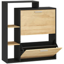 Mobile Portascarpe 80x26x 90 cm con 2 Cassetti a Ribalta e ripiani Nero e Legno Naturale      