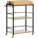 Carrello da Cucina 72x40x86 cm 3 Ripiani con Vassoio Rimovibile e Ruote Girevoli in Truciolare e Acciaio Nero