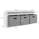 Panca Scarpiera 105x35x47 cm 3 Ceste e Seduta Imbottita in Legno Bianco e Grigio 