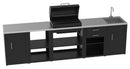 Composizione 5 Moduli Cucina BBQ + Armadietto con Cassetti + Mobile Lavandino + Armadietto con Anta + Unità d'Angolo Top in Acciaio Inox Nero