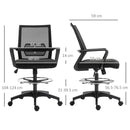 Sedia da Ufficio Regolabile con Braccioli e Anello Poggiapiedi 64x59x104-124 cm in Tessuto a Rete Nero  
