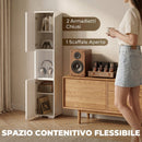 Mobile Multimediale Slim 27x30x132 cm a 5 Ripiani con Ripiani Regolabili Bianco      