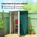 Capanno Porta Attrezzi 142x86x189 cm con Tetto Inclinato e Porta Bloccabile in Metallo Verde      