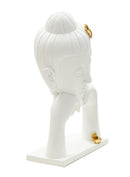 Decorazione Testa Buddha 21,5x13x36 cm in Resina Oro Bianco      