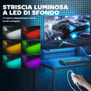 Scrivania da Gaming Angolare con LED Prese Elettriche Supporto per Monitor e Scaffale Nero      