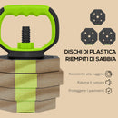 Set Pesi Palestra 6 in 1 Multifunzione 25kg Totali in Plastica e Sabbia Verde      